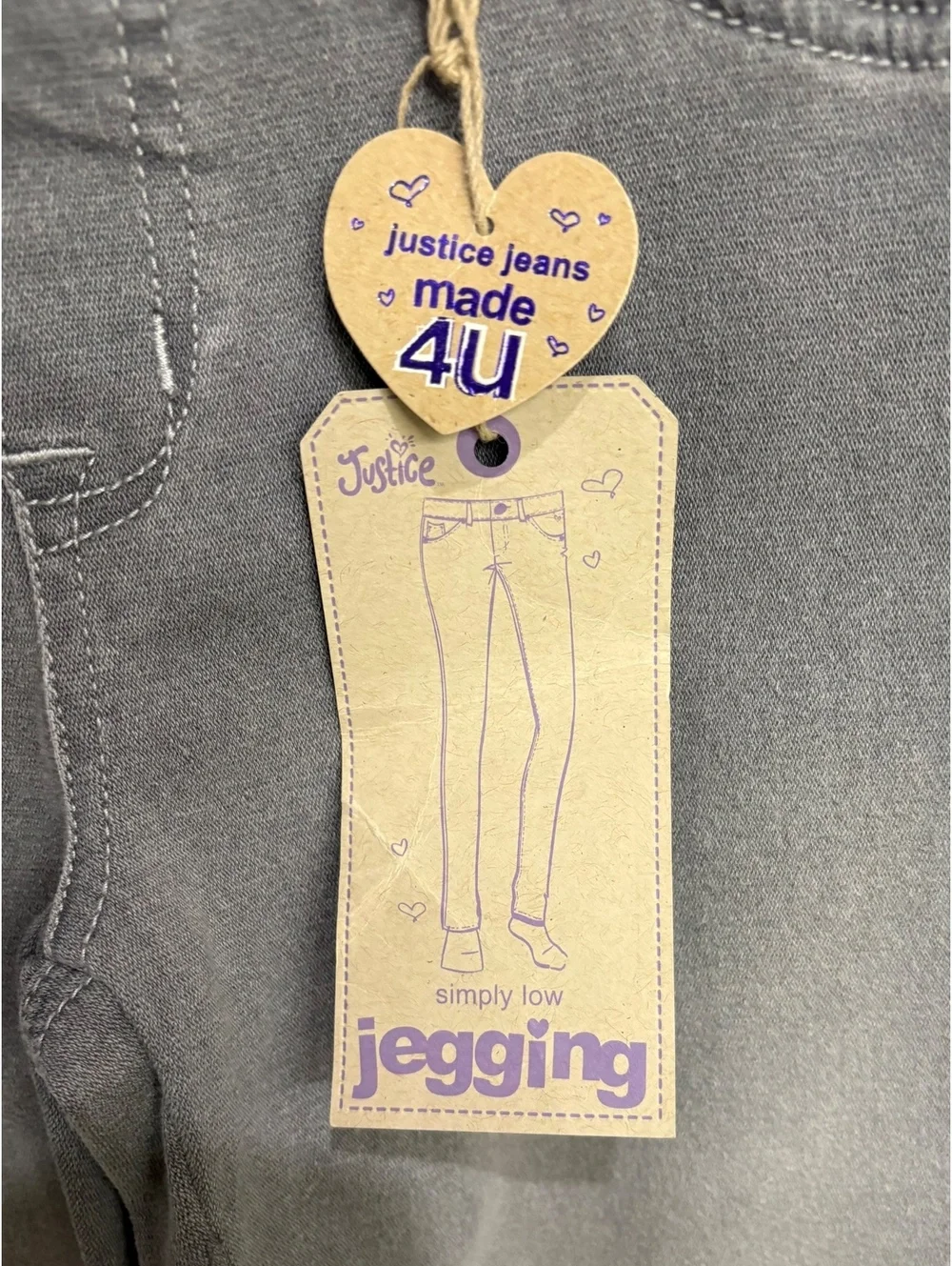 Justice Girls' Made 4U Simply Low Grey Jeggings With Silver Sequins Size 12R